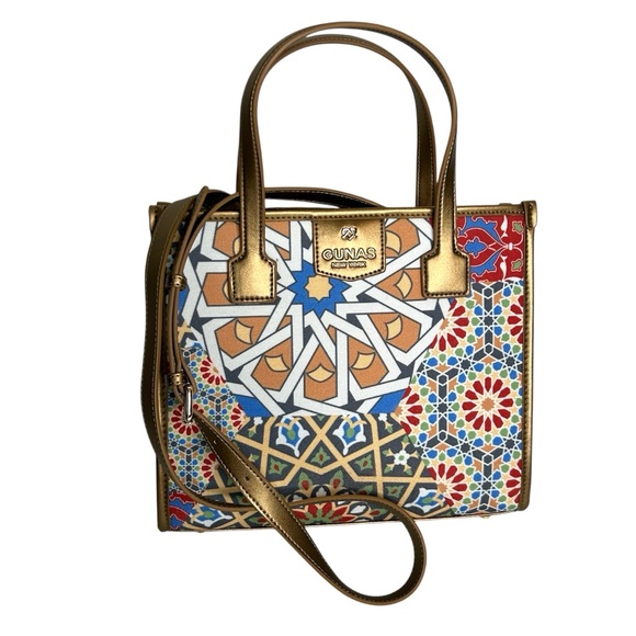 Gunas Handbags - GUNAS New York Womens Multicolored Mosaic Oasis‎ Canvas Mini Tote Crossbody Bag.